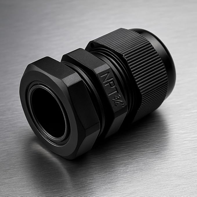 MGI SpeedWare 3/4" NPT Strain Relief Nylon Cord Grip Cable Glands, Black Plastic Grommet 4-Pack