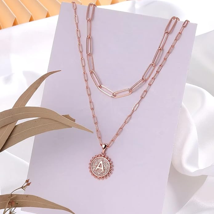 Yoosteel Valentines Gifts for Women Her - Gold Layered Initial Necklaces for Women 14K Gold Plated Dainty Layering Paperclip Link Chain Necklace Coin Initial Necklace Birthday Gifts for Teen Girls