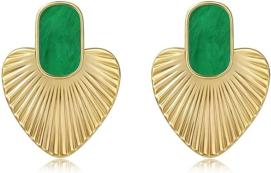 Black/White/Red/Green/Blue/Brown Heart Earrings for Women, Gold Plated Vintage Gold Earrings with Hypoallergenic Posts,Lightweight Black and Gold Dangle Statement Jewelry, Gift for Women—Girlfriend Wife Mom for Wedding, Party, Valentines Day Gifts for Her