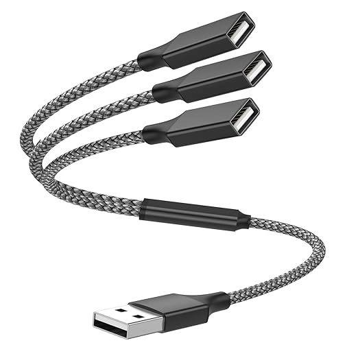 USB Y Splitter 1 in 3 Out (1Ft/30cm), USB Male to 3 Female Cable for PC/Laptop/MacBook/Keyboard/PS4/PS5/Flash Drive/LED Etc.(Black)