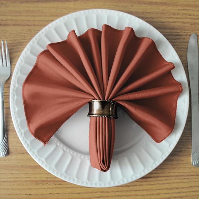 TableLinensforLess 17"x17" Polyester Cloth Napkins, Set of 6 (Terracotta) | Easy-Care, No-Iron Finish, Superior Color Retention, Machine Washable
