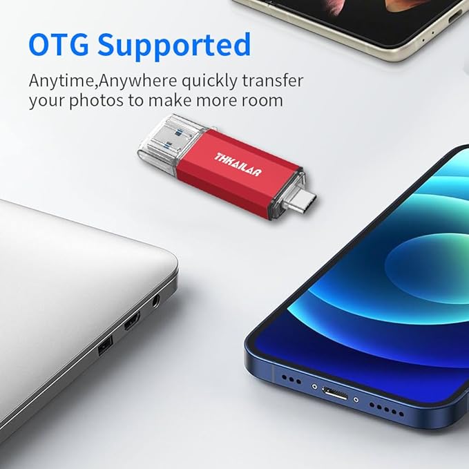 Thkailar USB C Flash Drive 128GB 2 Pack USB Flash Drive with Type C and Type A 3.1 Port USB C Thumb Drive Compatible with Android Phone PC Mac Pro-Transfer Data(Red)