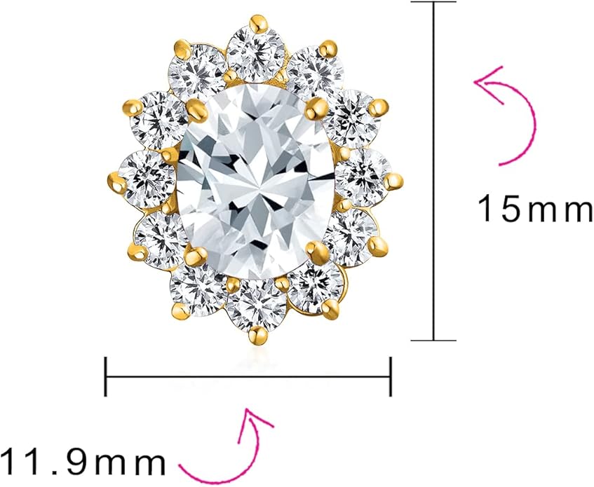 Traditional Classic Bridal Simulated Gemstones Cubic Zirconia AAA CZ Halo Crown Oval Stud Clip On Earrings For Women Wedding Non Pierced Ears Rose Gold Silver Plated