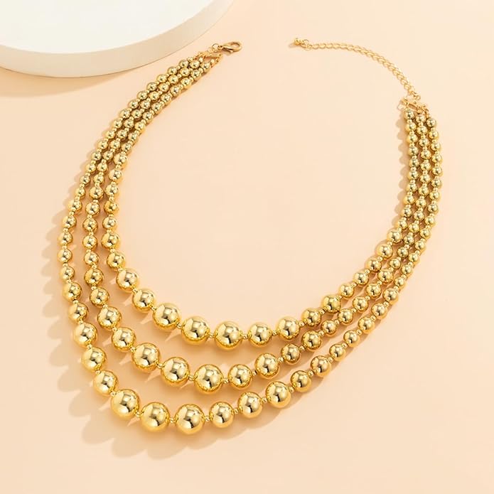 Punk Layered Beads Collar Choker Necklace for Women Chunky Stacking Bead Ball Necklaces Hip Hop Statement Necklace Wedding Jewelry Accessories