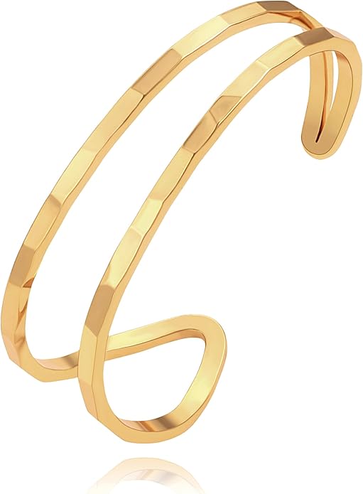 PERNNLA PEARL Dainty Gold Bar Bracelet for Women Simple Delicate Thin Cuff Bangle Hook Bracelet 18K Gold Plated Handmade Minimalist Jewelry
