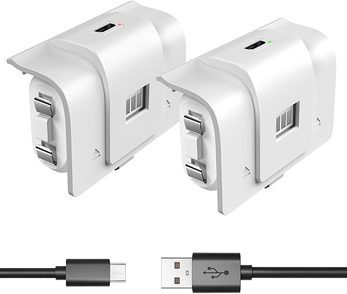 Rechargeable Controller Battery Pack with 4 Cover Play and Charge Kit with Micro USB Charging Cable for Xbox 1, S/X/Elite Wireless Remote (2 Pack-White)