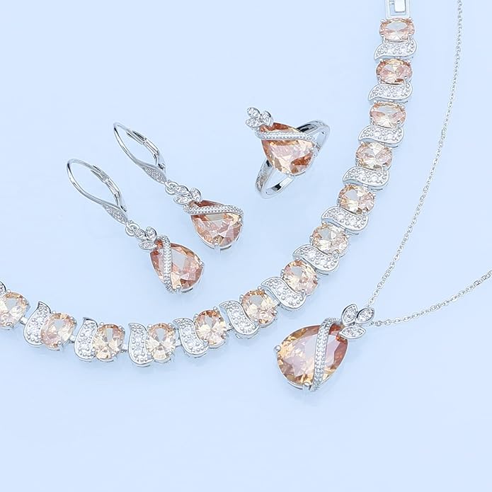 GZWHD Jewelry Set for Women CZ Earrings Necklace Ring Bracelet Set Prom Party Wedding Jewelry Gift for Mother Friend Wife