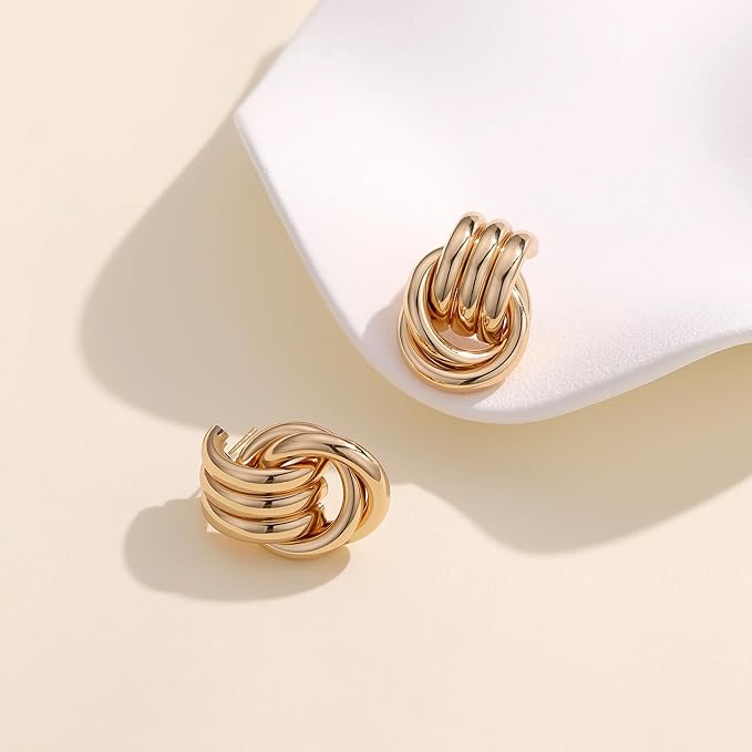 Knot Link Circle Geometric Drop Dangle Earrings, Circle Geometric Drop Dangle Earrings Studs, Women's Jewelry