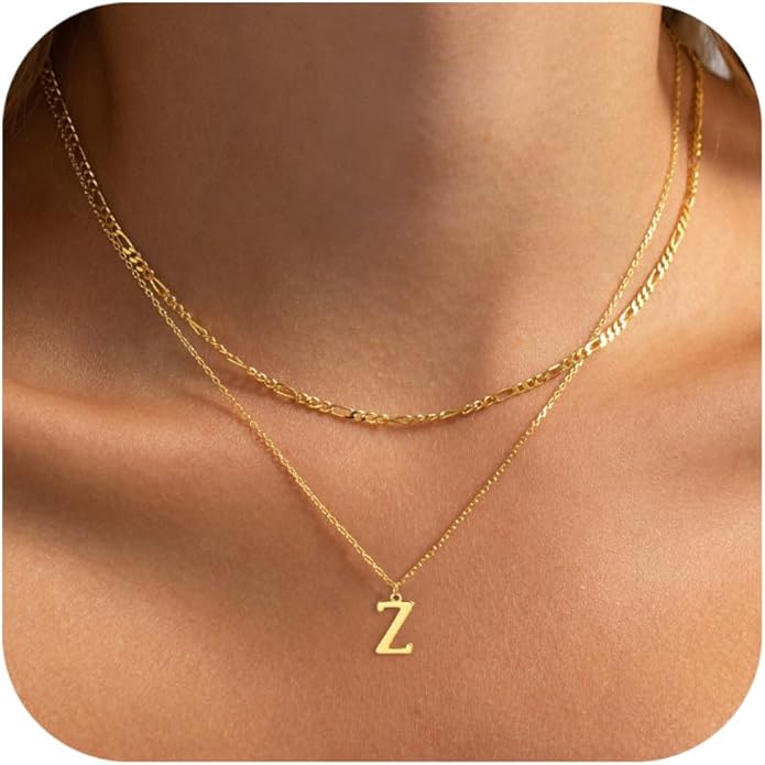 Initial Necklaces for Women Dainty Gold Silver Layered Letter Pendant Necklace Cute Figaro Chain Choker Necklace Personalized Trendy Stuff Jewelry Stack Gift for Women Her