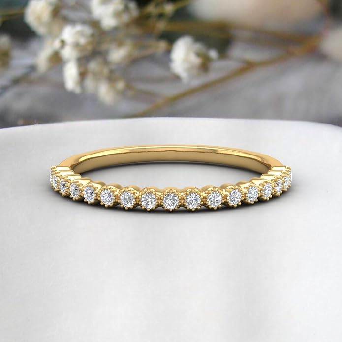 1/5 Carat Bezel Set Diamond Wedding Band Ring in 14K Solid Gold