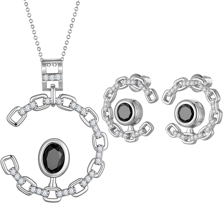 Elegant C-Shaped Crystal Necklaces/Stud Earrings Set with Birthstone Jewelry Set Silver Plated Fashion Jewelry for Women CS0003