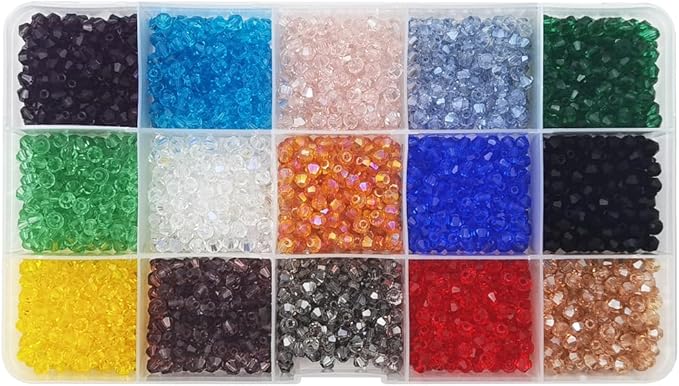 INSPIRELLE Approx 2400pcs 4mm Transparent Multicolor Bicone Beads for Jewelry Bracelet Making Bulk Faceted Crystal Glass Briolette Beads