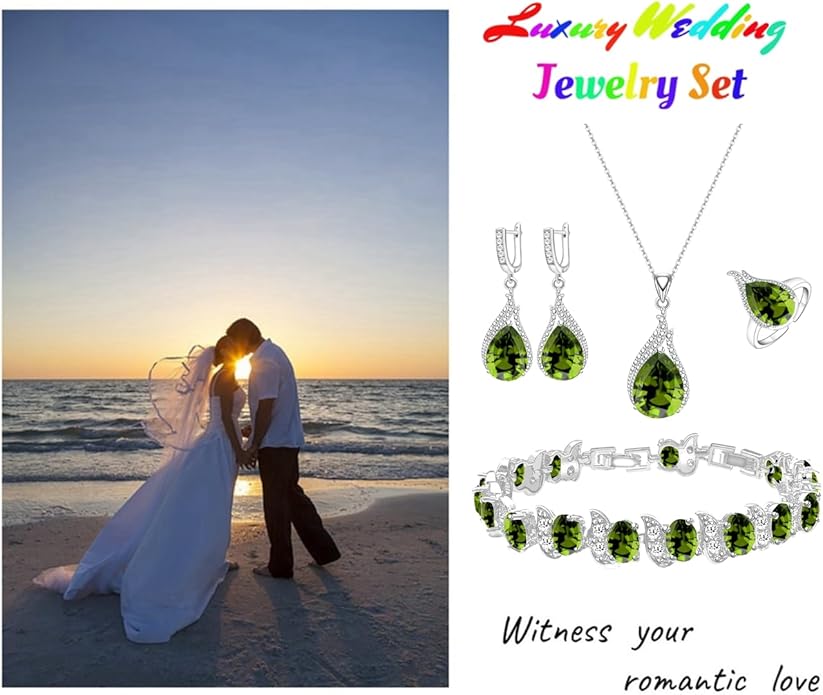 LMXXVJ Jewelry Set for Women,Teardrop Cubic Zirconia Necklace Earrings Adjustable Ring Bracelet Jewelry Set Formal Jewelry Gift