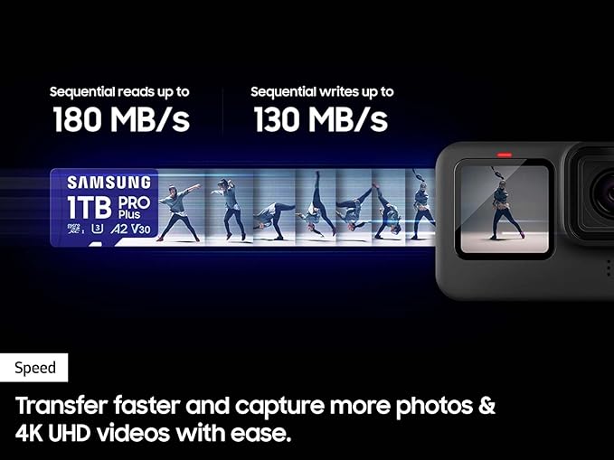 Samsung PRO Plus microSD Memory Card + Adapter, 256GB microSDXC, Up to 180 MB/s, Full HD & 4K UHD, UHS I, C10, U3, V30, A2, for Android Smartphones, Tablets, GoPRO, and DJI Drone (MB MD256SA/AM)