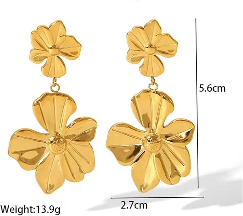 Gold Flower Statement Earrings for Women, Large Chunky Bohomian Summer Beach Floral Earring, Irregular Bold Exaggerated Earrings