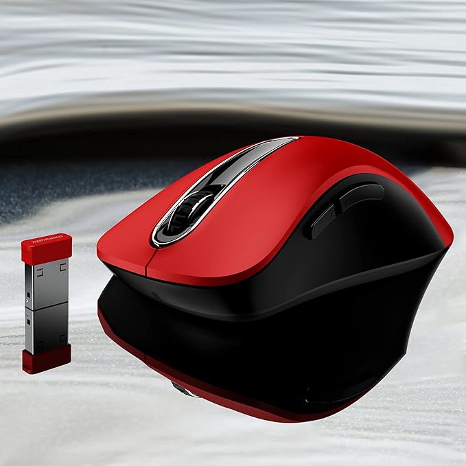 memzuoix 2.4G Wireless Mouse, 1400 DPI Mobile Optical Cordless Mouse with USB Receiver, Portable Computer Mice for Laptop, PC, Desktop, MacBook, 5 Buttons, Red