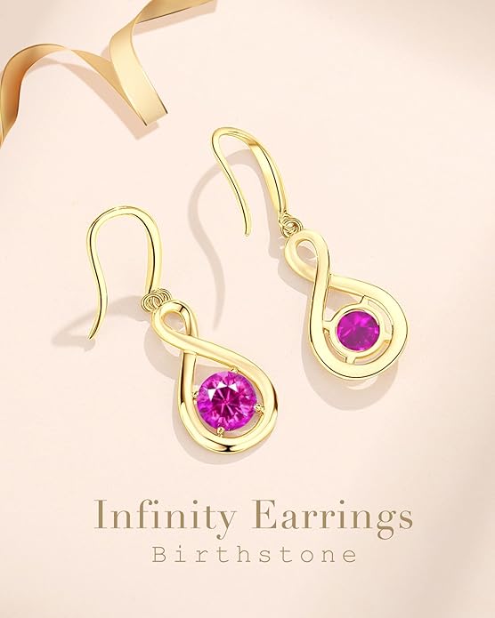 FANCIME Valentines Day Gift Dangle Drop Earrings 925 Sterling Silver Dainty Infinity Round Gemstone Birthstone Jewelry Birthday Gifts for Her Women