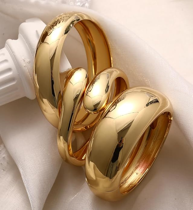Chunky Gold Bangle Bracelets for Women, Dainty 14k Gold Plated Big Stackable Bangles Set, Trendy Statement Cuff Bracelet Stack Fashion Jewelry Christmas Gifts