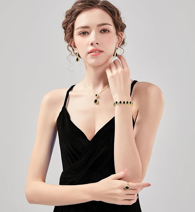 LMXXVJ Teardrop Jewelry Set for Women，Necklace Earrings Adjustable Ring Bracelet Set Fashion Formal Platinum/Gold/Rose Gold Jewelry Gift Girl/Mom/Wife/Grandmother/Best Friend/Aunt