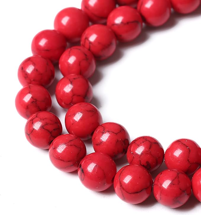 32pcs 12mm Natural Stone Beads Red Turquoise Gemstone Round Loose Beads for Jewelry Making Crystal Energy Stone Healing Power DIY Bracelets