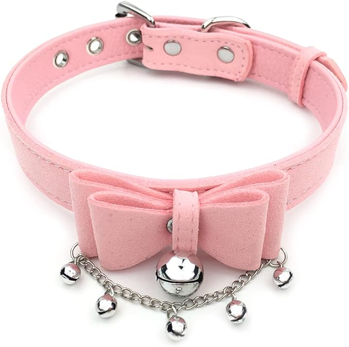 Destiny Love Bell Padlock Choker Collar Necklace Lolita Bow Collar Cat Kitty Velvet Necklace with Heart Lock and Key with Box for Women and Men