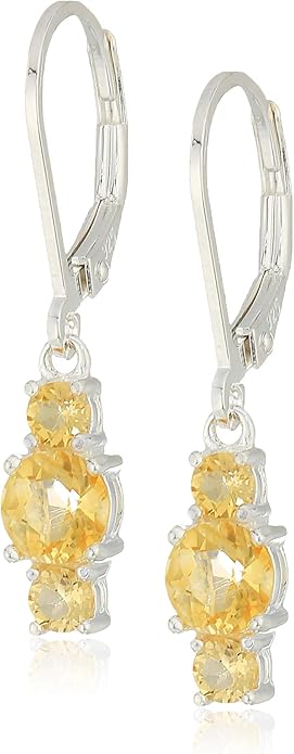 Amazon Essentials Sterling Silver Genuine and Created Gemstone Three Stone Birthstone Leverback Dangle Earrings