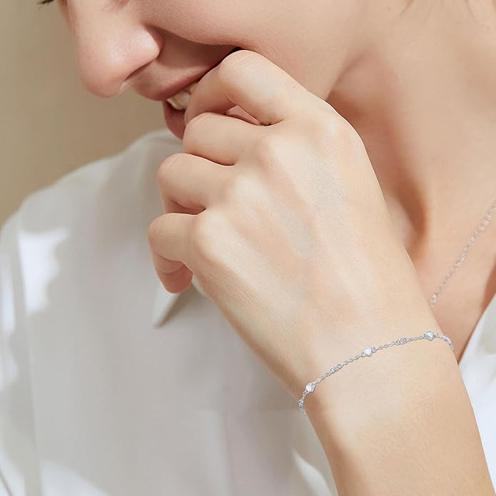 Anklet Bracelet for Women 925 Sterling Silver Natural Stone Chain Ankle Bracelet Beach Summer Fine Jewelry Valentines Day Birthday Gifts for Her Mom Wife