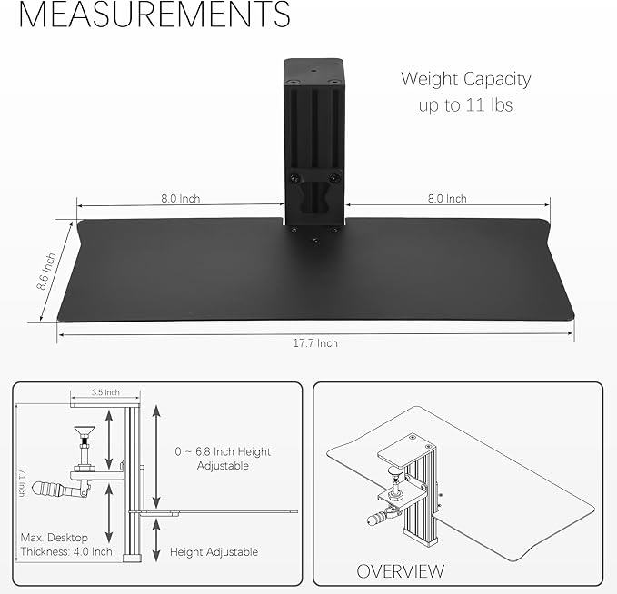 Quick Release Keyboard Desk Mount, Clamp-on Adjustable Tray,18.5x8.7 Inch, Extra Sturdy Single Clamp Design, Height Adjustable Ergonomic Typing for Office, Home, Gaming - Save Desk Space, Special Use