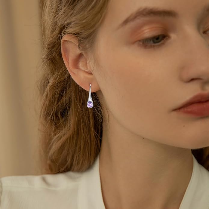 925 Sterling Silver Small Pear-Shaped Modern Style Hook Earrings with Crystals from Austria