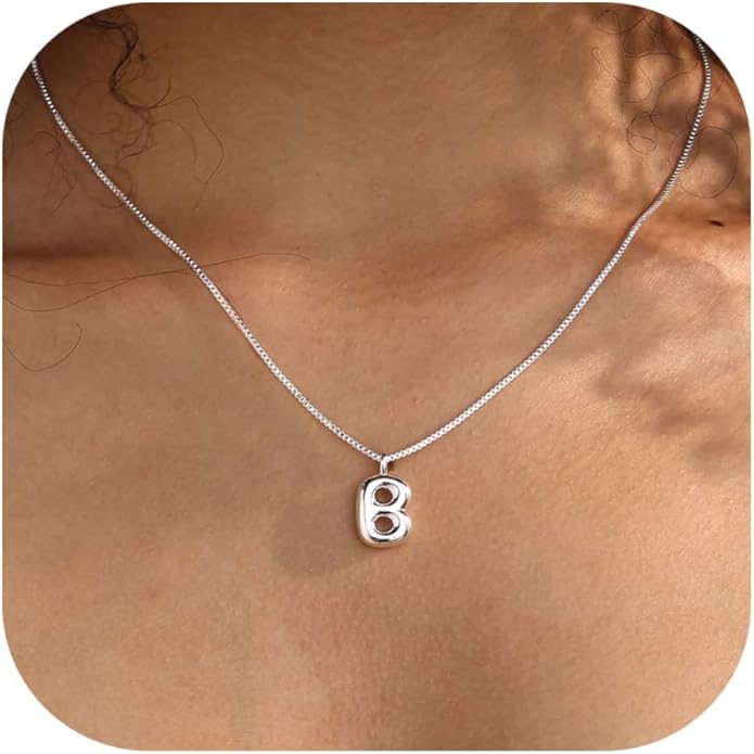 Bubble Gold Silver Letter Necklace Initial Necklaces for Women Trendy 14K Dainty Charm Pendant Name Necklace Personalized Jewelry Gift for Women Teen