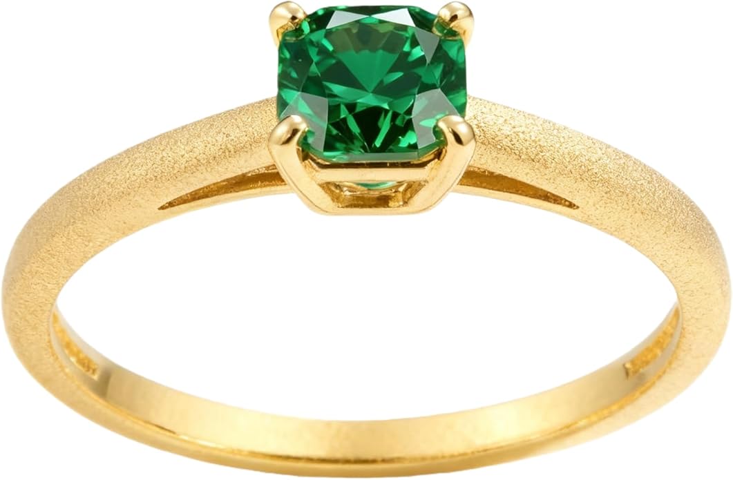 14K Gold Emerald Square Cut Solitaire Ring for Women | Elegant Engagement, Wedding, Anniversary, Birthday Fine Jewelry | Classic 14 Karat Gold Setting