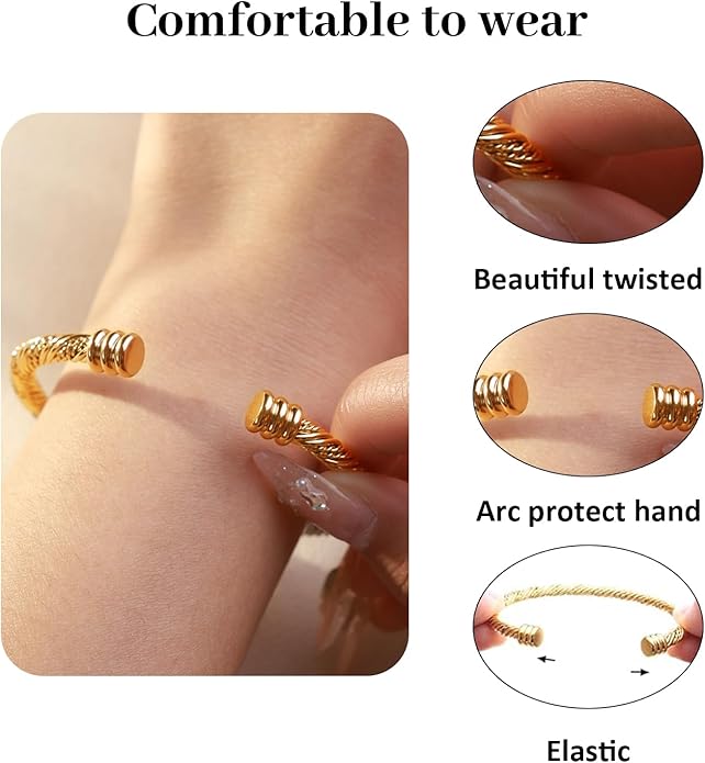 Stainless Steel Twisted Cable Wire Bracelets Adjustable Open Cuff Bangle Bracelet Vintage Jewelry Gift for Women