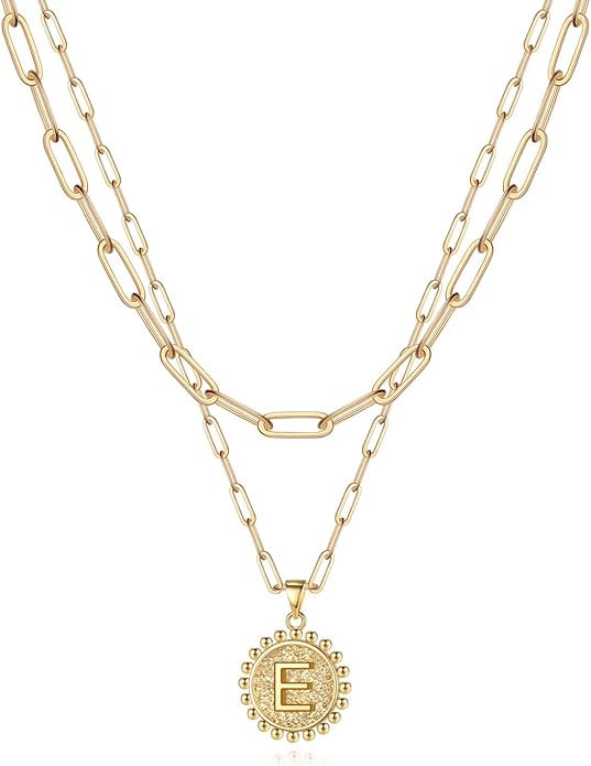 Yoosteel Valentines Gifts for Women Her - Gold Layered Initial Necklaces for Women 14K Gold Plated Dainty Layering Paperclip Link Chain Necklace Coin Initial Necklace Birthday Gifts for Teen Girls