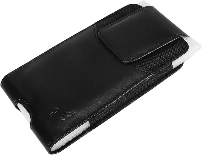 Leather Cellphone Holster for iPhone 12/13/14/15 Pro Max/Plus, Samsung Galaxy A04S A13 A14 A15 S22 S23 S24 Plus, TCL 40 XE XL - Vertical Case Waist Carrying Pouch with Belt Clip/Loops, Black