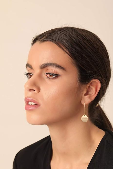 SOFYBJA Dainty 18K Gold Plated Disc Ball Triangle Sunburst Drop Earrings Long Dangle Lightweight Handmade Earrings Jewelry