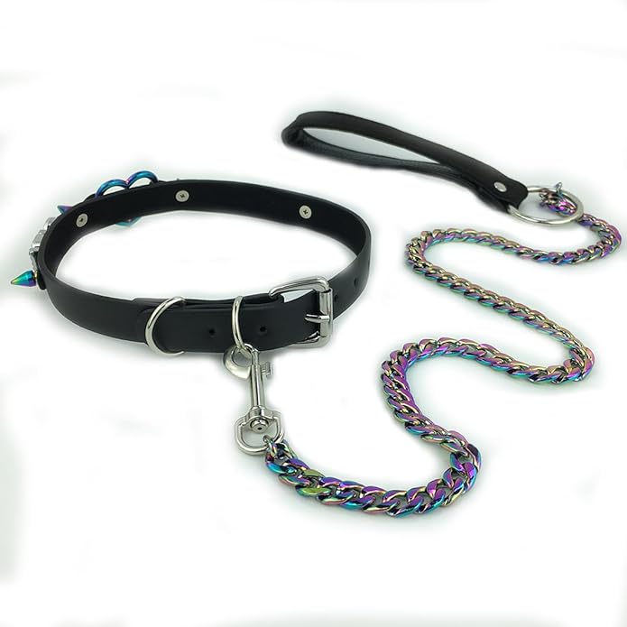 Succuba Handmade Heart Ring Rhinestone Letter Pu Leather Choker Collar Necklace for Women and Men