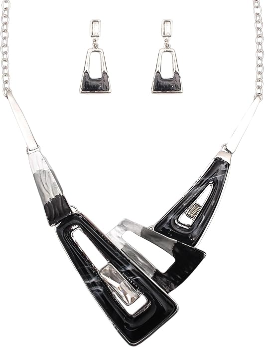 SFE Irregular Enamel Triangle Shape shell Collar Bib Bohemian Boho Statement Necklace Earrings Fashion Costume Jewelry Set for Women