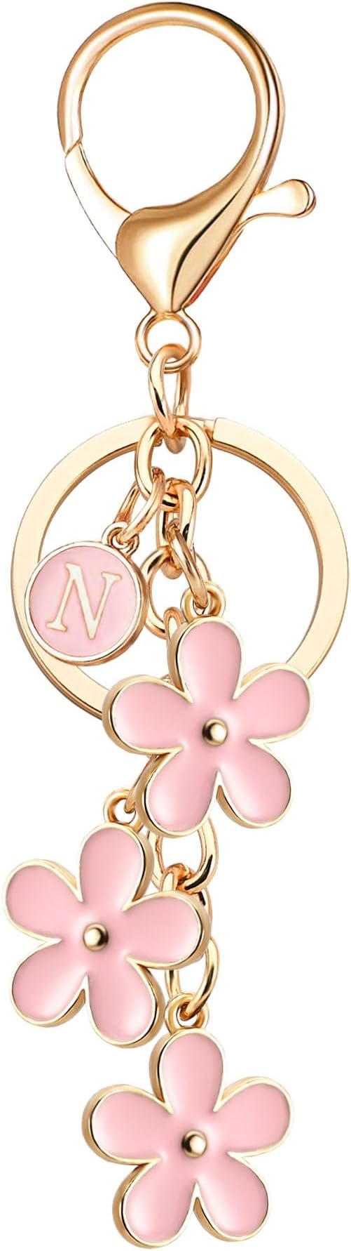 OUMILAN Initial Keychain Cute Flower Charms Keyring for Handbag Backpack–Personalized A-Z Letter Jewelry Gift for Women Girls