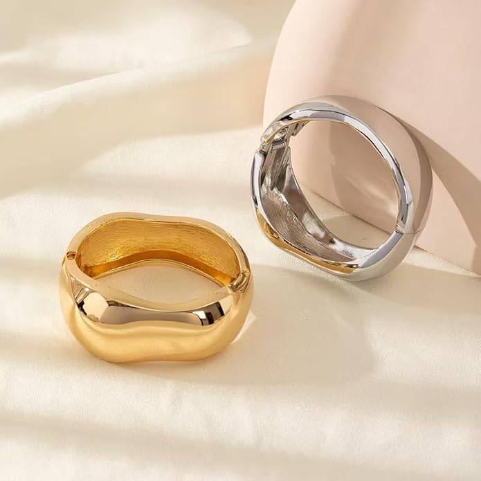 Gold/Silver Cuff Bangle Bracelets For Women Chunky Waterdrop Twisted Hinged Bangle Bracelets Minimalist Arm Cuff Bracelet Jewelry Gifts