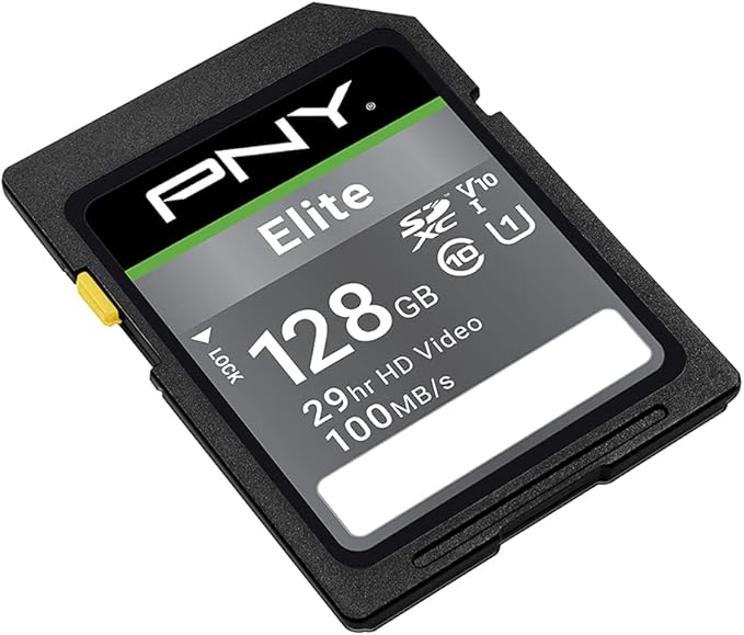 PNY 128GB Elite Class 10 U1 V10 SDXC Flash Memory Card - 100MB/s, Class 10, U1, V10, Full HD, UHS-I, Full Size SD (Pack of 1)