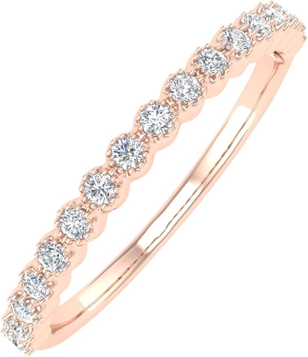 1/5 Carat Bezel Set Diamond Wedding Band Ring in 14K Solid Gold