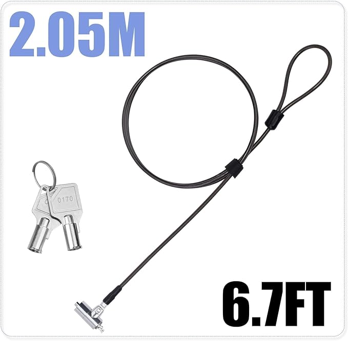 I3C Laptop Cable Lock Hardware Security Cable Lock Anti Theft 6.7FT Cable Lock Compatible with Laptop Anti-Theft Security Locking Cable Compatible for Wedge Type Slot(6 * 2.5mm)