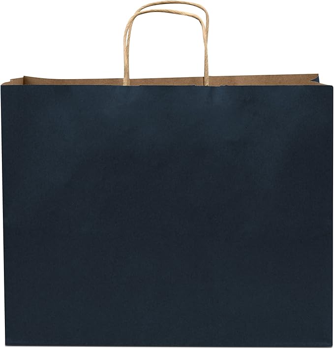 Prime Line Packaging Paper Gift Bags, Navy Blue Kraft Paper Bags with Handles, Shopping Bags for Small Business, Retail Use, Birthday Parties, Restaurants, Take-Out, Merchandise, Bulk, 16x6x12, 100 Pack