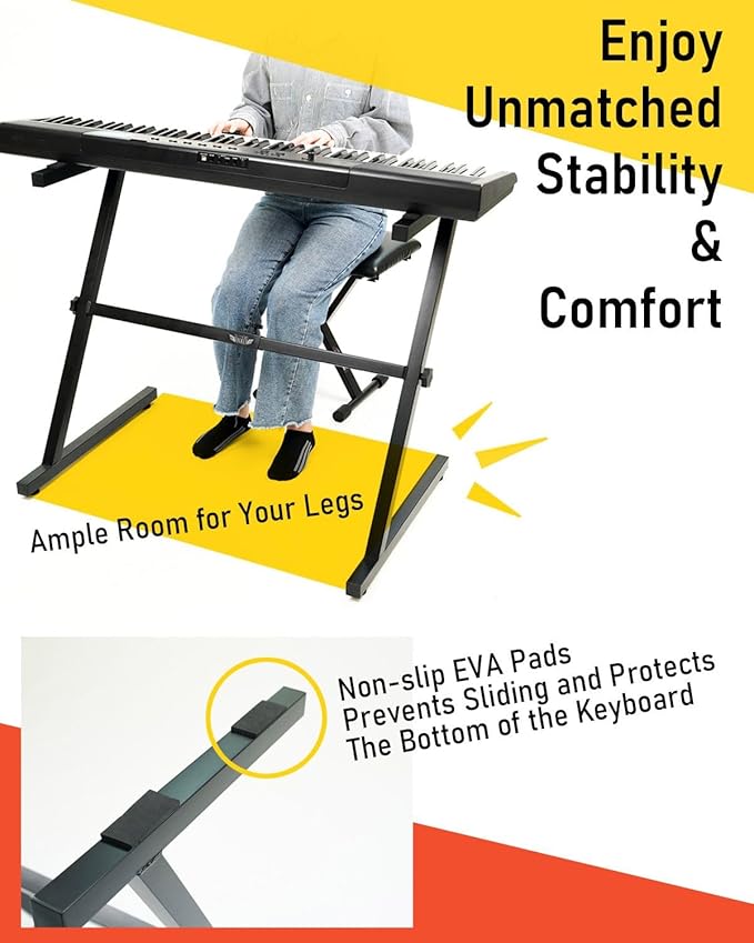 Stage Rocker Z-Style Keyboard Stand, Adjustable Width for 61/88 Key Keyboards, Sturdy & Durable Digital Piano Stand, Easy Storage, Sleek Black.
