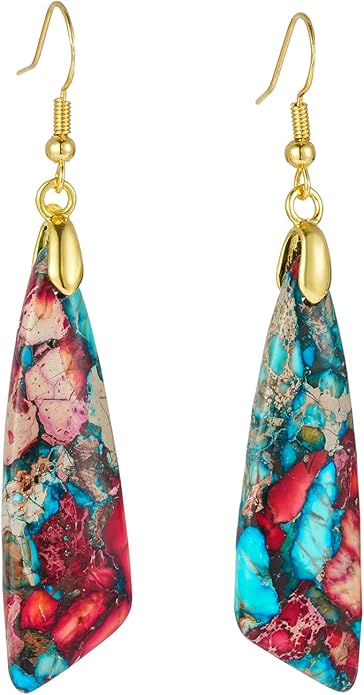 Boho Women Natural Stone Earrings Unique Healing Imperial Jasper Gemstone Energy Hypoallergenic Lightweight Dangle Drop Earrings Multiple Styles Earrings Jewelry for Birthday Party Gift
