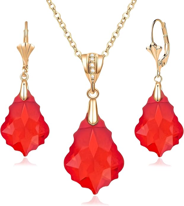 EVEVIC Austrian Crystals Baroque Pendant Necklace Earrings for Women 14K Gold Plated Hypoallergenic Leverback Drop Dangle Earrings Jewelry Set