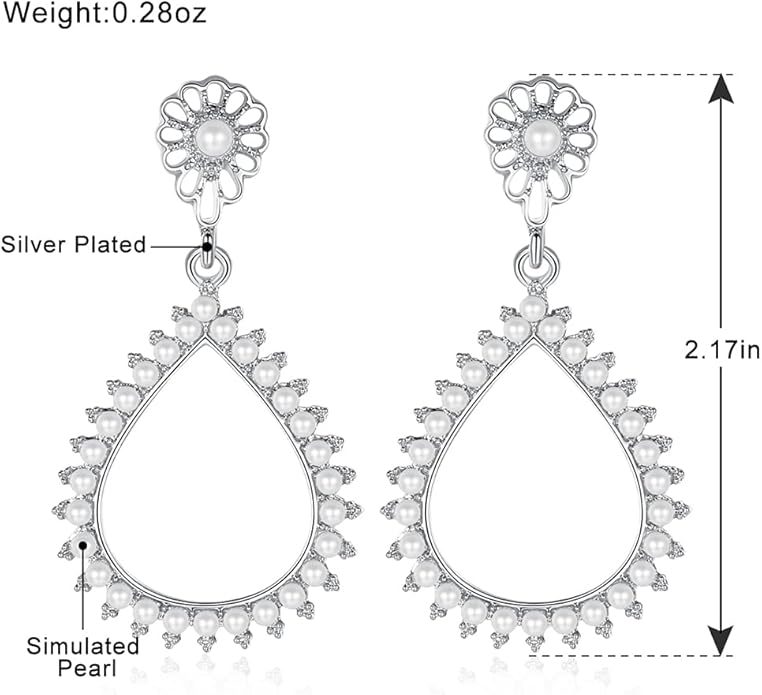 mecresh Flower Teardrop Bridal Wedding Dangle CZ Earrings in Silver/Gold Tone for Women Girl Bride Gift …