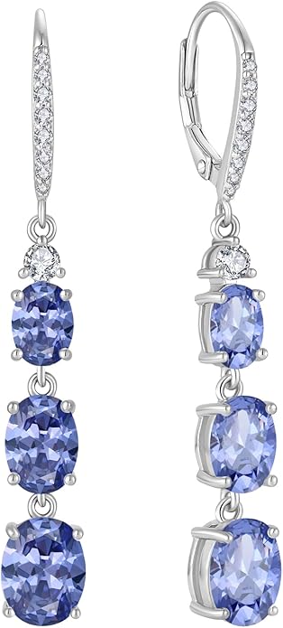 Women 925 Sterling Silver Birthstone 3-stone Leverback Drop Dangle Earrings 5A Cubic Zirconia Jewelry for Her