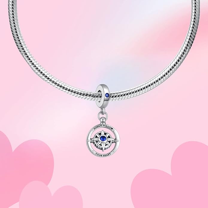Birthday Fashion Love Heart Dangle Charm 925 Sterling Silver Charms fits Bracelets and Necklace Pendant Bead Charms Jewelry Present for Women Family Friends
