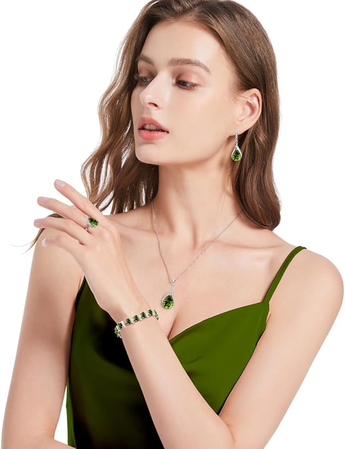 LMXXVJ Jewelry Set for Women,Teardrop Cubic Zirconia Necklace Earrings Adjustable Ring Bracelet Jewelry Set Formal Jewelry Gift